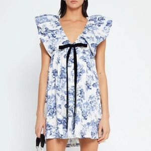 o.p.t Didi Dress 100% Cotton in Floral Ruffles Blue and White